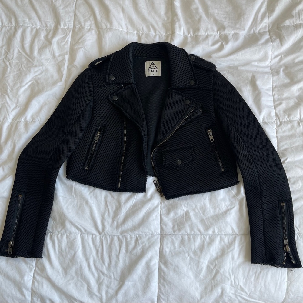 Black Leather Motorcycle Jacket with Asymmetrical Zipper